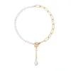 Ras du cou LuxHoney mode Style Baroque lien chaîne perle brin collier dépareillé pour les femmes avec fermoir à bascule pendentif de
