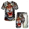 Men's Tracksuits Summer Tiger 3D Printed T-Shirts Shorts Suit Jogging Tracksuit Cool Animal Pattern Couple Outfits Two Piece Sportswear Set