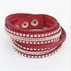 Bangle Vrouwen Luxe Multilayer Lederen Wrap Manchet Punk Crystal Rhinestone Armbanden Sieraden Rose Zwart Verjaardag Valentijn Cadeau