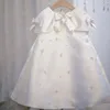 Flickans klänningar Baby Girl Princess Dress Handgjorda Pearl Diamond ärmlösa barn Vestido Bow Party Bröllopstävling Bygdkläder 1-14Y 230714