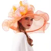 FS Mode Kentucky Derby Hoeden Bruiloft Tea Party Fascinators Voor Vrouwen Organza Grote Brede Rand Dames Zomer Strand Zonnehoed Y200602209D