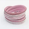 Bangle Vrouwen Luxe Multilayer Lederen Wrap Manchet Punk Crystal Rhinestone Armbanden Sieraden Rose Zwart Verjaardag Valentijn Cadeau