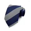 Bow Ties 8cm män Silk Royal Blue Grey Striped Jacquard Fashion Man Slits Cravat Ascot Neckwear For Wedding Party Yuy21