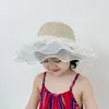 Berets Lace Sun Hats For Child Wide Brim Straw Beach Side Cap Floppy Female Dome Hat Fringe Kids Princess Summer Panama