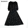 Casual Dresses Vintage Woman Chiffon Dress 2023 Spring Autumn Elegant V-Neck Ruffles Floral Printed For Women High Midist Party Vestidos