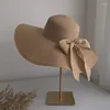 Wide Brim Hats 2023 Summer Women's Bowknot Straw Hat Beach Big Brimmed Foldable Travel Seaside Vacation Outdoor Sunscreen Caps