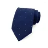 Papillon Moda 8 cm Larghezza Cravatta da uomo Seta Blu navy Puntini a righe Fantasia per la festa nuziale Corbatas Para Hombre YUV07