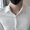 Erkek sıradan gömlekler erkekler sonbahar baskılı sosyal ofis uzun kollu gömlek yüksek kaliteli katı ince elbise moda çizgili smokin bluz 230715