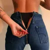 Jeans femininos sexy zíper traseiro fino ajuste 2023 algodão de cor sólida com cintura média personalizado 230715