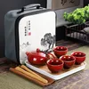 Taças de vinho com bolsa de viagem 4 xícaras conjunto de chá Kung Fu chinês para viagem bule de chá portátil de porcelana ferramenta Gaiwan 230714