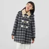 Autumn and winter women's lapel check cashmere long trench coat, horn buckle fashion casual, cashmere soft and comfortable inside.