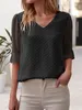 HiloRill Damen-T-Shirt, elegant, einfarbig, Blusen, Hemden, lässig, halbe Ärmel, V-Ausschnitt, Tops, Damen, Basic, modisch, Chiffon, 230714