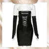 Party Dresses ByDiva High midja Mini Tank Dress Women 'Leather Pu Long Sleeve Slim Hip Tight Strapless Street