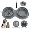 Cat Bowls matare Fällande silikon Pet Bowl Non Slip Dog Double Use med Carabiner Outdoor Portable Food 230715