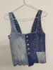 Kvinnors tankar Camis Women's Fashion Denim Patchwork Top Single Chest Cut Vest Retro Shoulder Belt Square Neck Elastic midja Väst Topp 230714