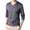T-shirts pour hommes MRMT 2023 marque T-Shirt à manches longues en coton col en v couleur unie tout-match chemise d'âge moyen bas hauts