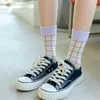 Women Socks Taro Purple Cotton Preppy Mori Girl Style Tide Summer Japanese Korean Striped Plaid Prairie Chic Tube