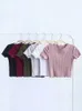 T-shirt femme Vintage oreilles en bois O cou T-shirt à manches courtes 2023 Femme Slim Fit t-shirt t-shirt serré Summer Retro Tops 6 couleurs 230714