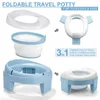 Travel Potties Tyry Hu Baby Pot Portable silikonowe siedzenie treningowe 3 w 1 toaleta składane niebieskie dzieci z torbami 230714