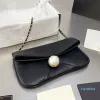 2023-New fashion Super large pearl chain bag simple casual style women's shoulder bags high-quality leather black folding wallet Black White handbag