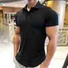 Herr t-shirts mens träning fitness polo skjortor 2022 snabb torr basket kort ärm manlig kör jogging t stativ krage träning gym tees l230715