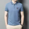 Męskie koszulki Minglu Cotton Summer Męskie koszule polo luksusowe pique krótki rękaw stały kolor haft szczupły fit Casual Party Man T-shirty L230715