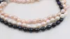 Kedjor hand knuten 3 rad halsband naturlig 9-10 mm vit svart rosa sötvatten ris pärltröja kedja nästan oval 17-19 tum