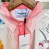 Mens Casual Shirts Casablanca Shirt Hoge Kwaliteit Roze Gradiënt Paddle Bloemenprint Hawaiian Resort Mannen Vrouwen Lange Mouwen 230714