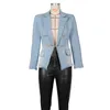 Damen-Anzüge, Blazer, Felyn 2023, hochwertiges Design, Denim-Blazer, fester Knopf, eingekerbt, Street-Outwear 230715