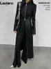 Camis Lautaro Spring Autumn Extra Long Black Soft Pu Leather Overcoat för kvinnor med dragkedja Cool Runway European Fashion 2023