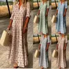 Robes décontractées Vintage imprimé fleuri lâche plissé Maxi robe femmes printemps été à manches longues Boho fête col en V a-ligne soirée