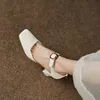 Sandalet koyun süet deri ayakkabılar kadınlar yaz/bahar kadınlar sandaletler kare ayak parmağı yüksek topuklu topuk ayakkabıları kadınlar için retro Mary Janes 230714