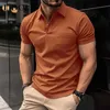 Męskie koszulki Summer Solid Kolor Downown Button Krótkie rękawowe koszulki Polo Man Fashion Casual Pocket Patchwork All-Match Top L230715