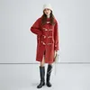 Autumn and winter women hooded long woolen horn button trench coat, nylon soft and comfortable inside, loose long fashion.