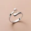 Cluster Rings Real 925 Sterling Silver Pearl Open Glossy Adjustable Finger Ring Fine Jewelry For Women