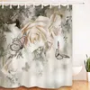 Shower Curtains Rose Butterfly White Flower Shower Curtain Floral Print Waterproof Polyester Bathroom Curtain Fabric For Bathtub Decoration