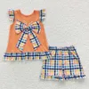 Clothing Sets Wholesale Matching Boy Girl Summer Outfit Cotton Short Sleeves Embroidey Cock Shirt Children Plaid Pocket Shorts Kid Toddler Set 230714