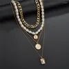 Choker Gothic Crystal MultiLayered Shell Pearl Necklace Collar Chain Neck Statement Coin Pendant Women Jewelry