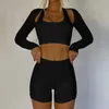 Kvinnors spårdräkter 3 stycken sport sömlösa underkläder set kvinnor sport justerbar bh slim casual leggings shorts kvinnas sportkläder underkläder