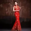 Красная вышивка Cheongsam Modern Qipao Long Китайское свадебное платье Женщины Традиционное вечернее платье Восточное элегантное платья для вечеринок225X