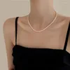 Choker Simple Fashion 3MM Imitation Pearl Necklace Oval White Stainless Steel Women's Collarbone Chain Jewelry Gift