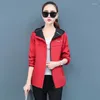 Women's Trench Coats Two Side Wear Spring Autumn Women Jacket Hooded Geometric Print Outwear Coat Plus Size Female Windbreaker Tops M-4XL