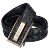 HiTie Crocodile Designer Luxus-Gürtel aus echtem Leder für Herren, lässig, Jeans-Gürtelband, goldfarben, automatische Schnalle, schwarzer Gürtel PD2036 L230704