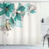 Rideaux de douche Rideau de douche turquoise fleurs bourgeons feuille dans le coin supérieur gauche saison célébrant le thème tissu tissu décor de salle de bain avec crochet