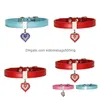 Dog Collars Leashes Pet Collar With Diamond Heart Bell Fashion Pu Leather Cat Small Neck Adjustable Strap 39 P2 Drop Delivery Home Dh8L3