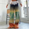 Jeans pour femmes Vintage contraste paysage imprimé Tie Dye taille haute Streetwear bleu pantalon droit femmes jambe large Baggy Y2K Denim pantalon