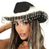 Boinas Chapéu de Cowboy Ocidental Engraçado Efeito Visual Brilhante Strass Borla Cowgirl Novidade Mulheres Para Festa