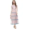 Women's Runway Dresses O Neck 3/4 Sleeves Printed Tiered Piping Elegant Fashion Designer Party Prom Gown