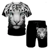 Agasalhos masculinos Summer Tiger Impresso em 3D T-shirts Shorts Terno Jogging Agasalho Cool Animal Pattern Casal Roupas Duas Peças Conjunto de Roupas Esportivas