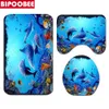 Cortinas de Chuveiro Ocean Underwater World Alegre Golfinho Impressão 3D Cortina de Chuveiro Impermeável com Tapete Capa Sanitária Conjunto de Tapetes de Banheiro Decoração do Banheiro 230714